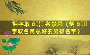 炳字取 🦅 名禁忌（炳 🐠 字取名寓意好的男孩名字）